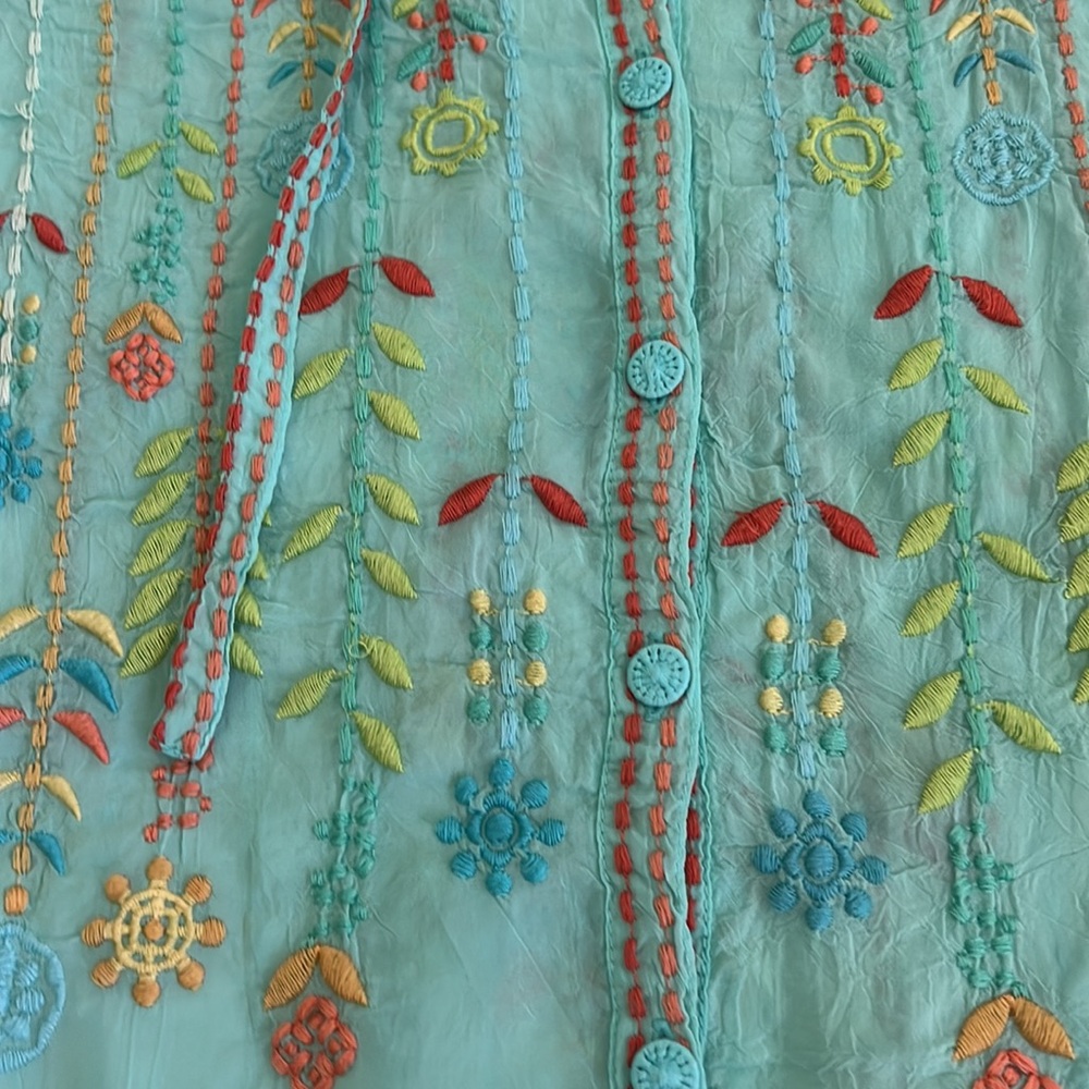 Johnny Was Aqua Embroidered tunic top large - Picture 14 of 16